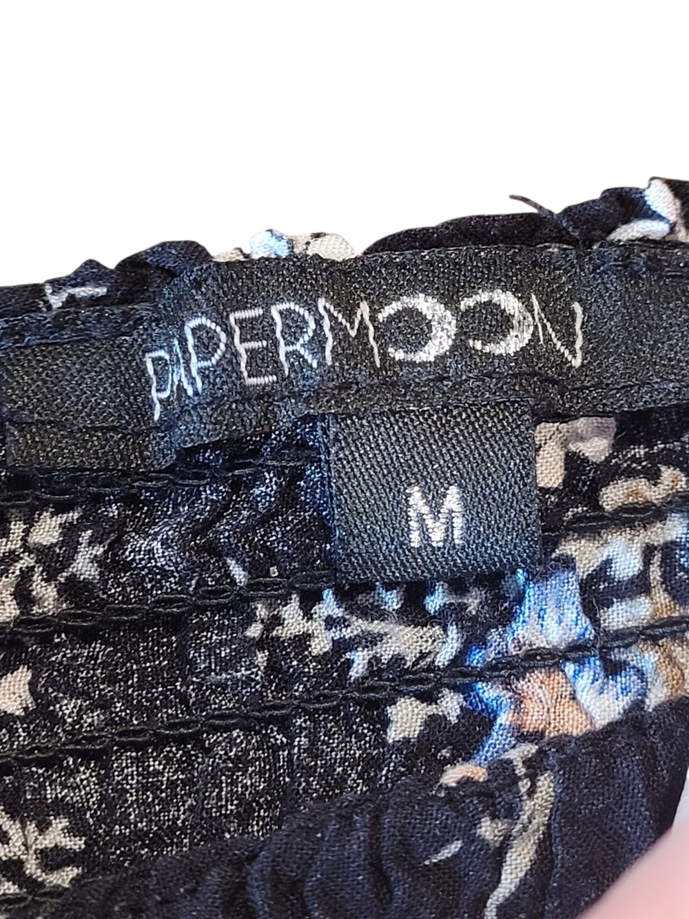 Papermoon Women’s M Floral Off Shoulder Blouse Navy Boho 100% Rayon Top - Picture 3 of 8
